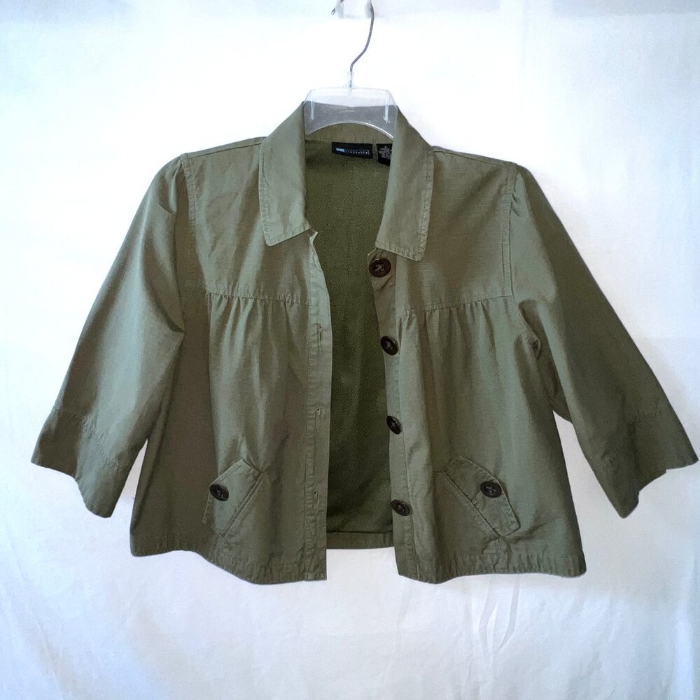Relativity Olive Green Cropped Jacket, 3/4 Length Sleeves,  Size Large, EC!
